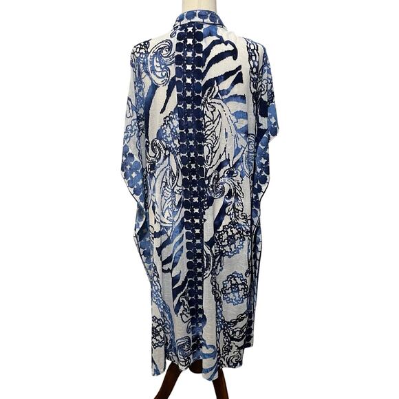 Chico’s Kimono Blue Filigree Burnout Ruana Wrap Women's Size S/M - Picture 6 of 15